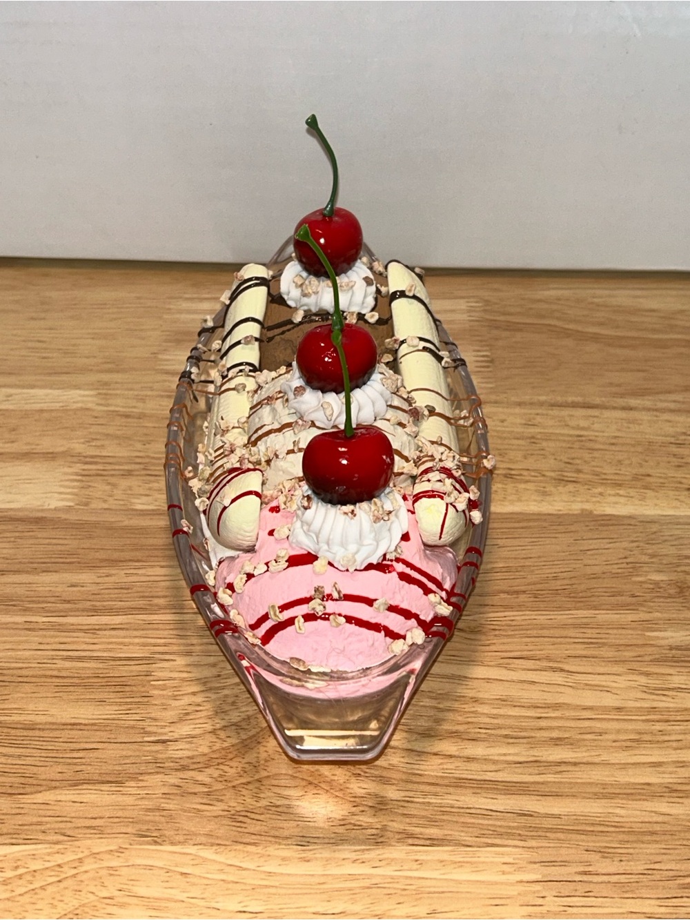 Decorative Faux Banana Split Centerpiece - Cream, Pink, Brown Handmade - Picture 5 of 7